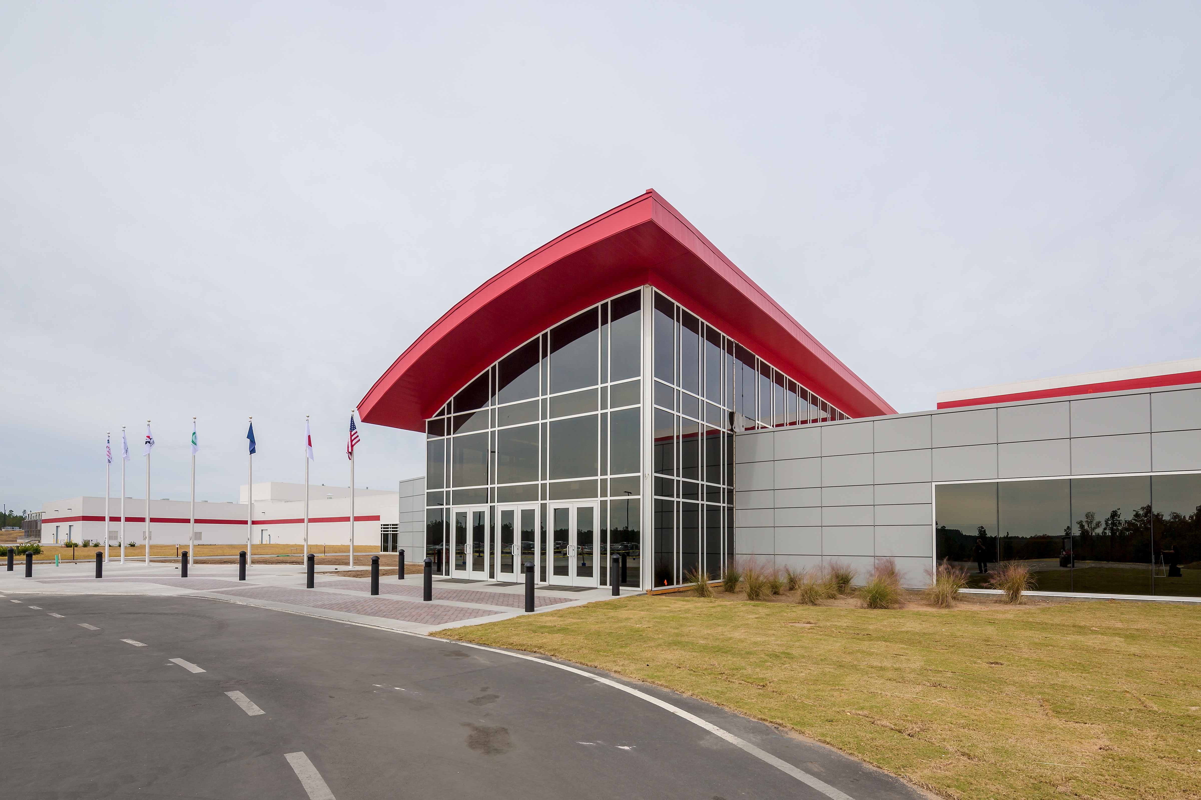a building with a red roof